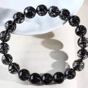 天然黑发晶水晶手链10mm防小人招财保平安转运男女旺偏财发丝浓密