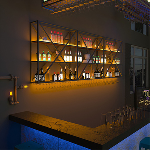 酒柜壁挂餐厅置物架子展示红酒墙上饭厅酒吧台悬挂式铁艺网格酒柜