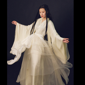 toffee原创高端定制真丝魏晋风广袖大袖衫交领仙气白色汉服18米