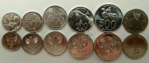 印度尼西亚钱币 流通硬币一套6枚含1000卢比高值 印尼 INDONESIA