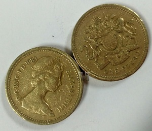 英国钱币 1983年伊丽莎白二世1英镑硬币 一元青年头像花环铜币 uk