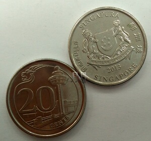东门收藏 亚洲钱币 新加坡硬币 第三版20分镍币 20仙 两角
