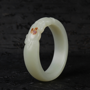 锦佳玉新疆和田玉龙凤雕花女款手镯圈口58mm纯手工雕刻青白玉手镯