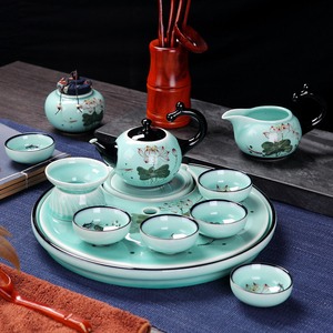 景德镇茶具套装家用简约手绘陶瓷器功夫茶杯茶盘整套礼盒装高档