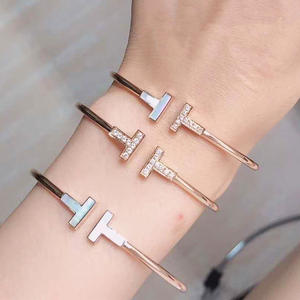 tiffany 蒂芙尼手镯 t系列 镶嵌钻石 18k玫瑰金 珍珠母贝线圈手环