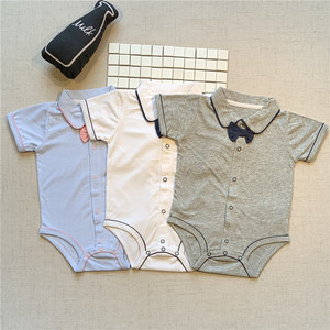 婴幼儿翻领三角哈衣夏季薄款男女宝短袖包屁衣百天周岁礼服6个月