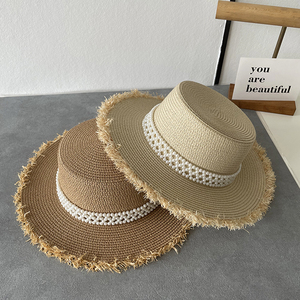 夏天珍珠草帽女时尚小清新百搭出游防晒遮阳沙滩太阳帽优雅凹造型