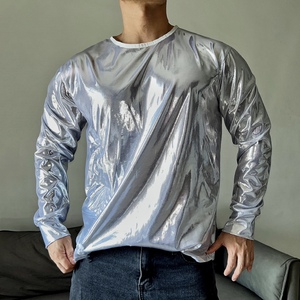 Y2K未来感推荐原创液态银色套头卫衣长袖T恤蹦迪健身肌肉男打底衫
