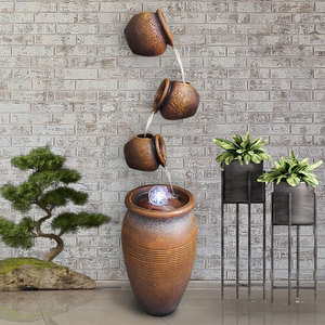 现代流水陶罐挂墙组合摆件玄关阳台别墅户外创意中式鱼池装饰造景