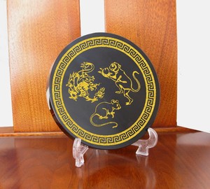 个性定制旺运三合水局摆件申子辰天然黑曜石鼠龙猴三合贵人摆件
