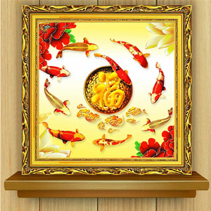 钻石画新款客厅 居家风景 钻石画满钻 5d魔方钻石画 九鱼聚财