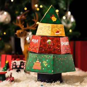 创意趣味立体圣诞树礼盒 雪花酥牛轧糖糖霜饼干曲奇糖果包装礼盒