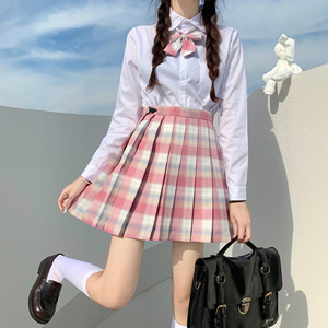 小椿jk格裙现货掉落日系学生制服裙粉色格子百褶裙短裙女秋学院风