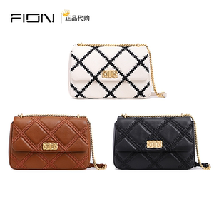fion菲安妮2022新款燕麦系列牛皮菱格链条包锁扣斜挎女faafvhv001