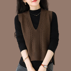 鄂尔多斯产新款针织羊毛衫背心女毛衣外穿宽松v领毛线无袖马甲薄
