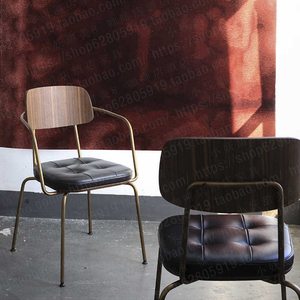 如恩工业风金属不锈钢铁艺餐厅咖啡轻奢真皮革北欧简约金色餐椅