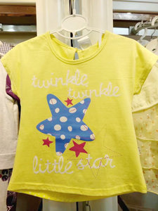 兔B比夏季新款公主童装T恤 1-4岁儿童奥代尔舒适套头五角星女衫
