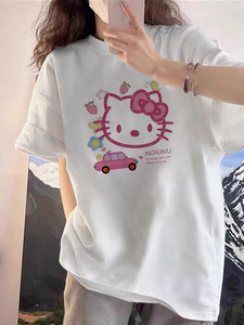 减龄kt猫印花短袖t恤女夏季2024新款chic风韩式上衣服设计感小众