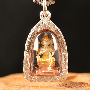 龙婆禅南 龙婆基gee 2549四面神 银壳 泰国四面佛佛牌吊坠 保真