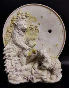 精品膜种仿真动物立体浮雕亲子熊一家三口钟表座钟实心树脂摆件
