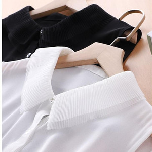 假领衬衫装饰假领子时尚风琴褶雪纺纽扣女翻领无袖短款百搭假领子