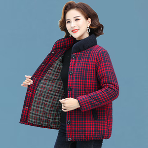 中老年女冬装加厚棉袄妈妈款纯棉布格子棉服奶奶老太太短款小棉衣
