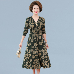 0090人付款天猫中年女士妈妈装春款长袖连衣裙v领宽松洋气中老年女装