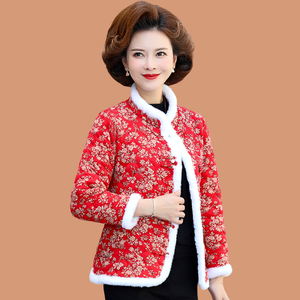妈妈冬装网红棉袄夹棉保暖中老年女装春秋中国风复古唐装棉衣外套