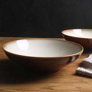 日式和风超大面碗千味拉面碗韩式泡菜碗复古窑变韩式餐具棕色汤盘