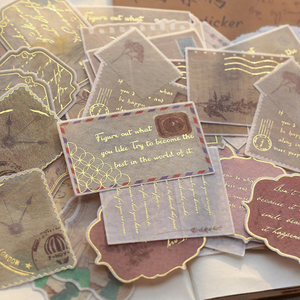 诗和远方烫金贴纸欧美复古车票邮票植物英文手帐diy拼贴装饰贴画