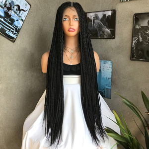 Box braided Frontal hair lace wig 34inch非洲蕾丝脏辫假发头套