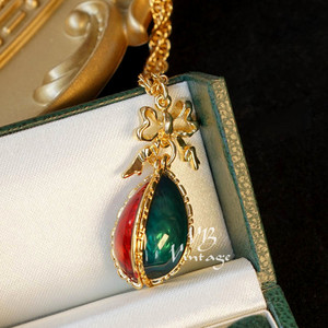 vintage joan rivers 琼里弗斯复古蝴蝶结彩珐琅彩蛋吊坠长项链