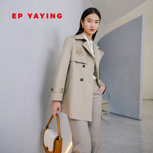 ep yaying雅莹女装 质感刺绣摩登廓形系带风衣 2021新款7516a