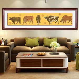 自己绣五牛图十字绣2022新款五头牛画水墨画国画大格四股线绣简单