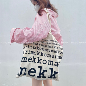 小众Marimekko韩国单肩帆布包简约字母手提大容量北欧风ins布袋