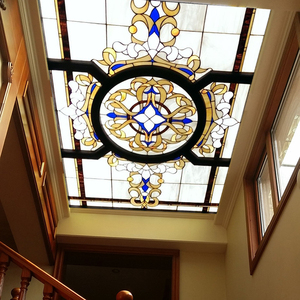 订制彩色镶嵌教堂艺术玻璃吊顶过道玄关餐厅酒吧会所别墅装饰平面