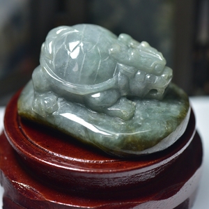 缅甸天然翡翠a货玉石龙龟摆件带原皮玉器龙头龟身玉器茶宠摆件