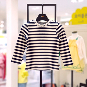 打折款moimoln小云朵韩国代购20秋季宝宝新款圆领条纹t恤舒适上衣