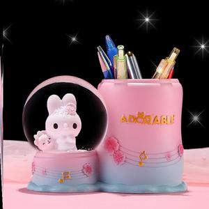 可爱发光卡通兔子水晶球笔筒学生创意节日礼品桌面收纳桶生日礼物