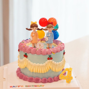 生日蛋糕 辫子粉色连衣裙双胞胎姐妹女孩 翘辫子公主娜娜小姐摆件