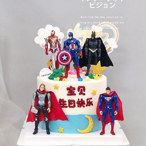 儿童节男朋友生日蛋糕摆件 美队公仔 钢铁巨人超人 蜘蛛英雄装饰
