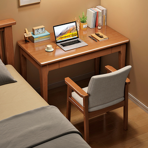 全实木窄书桌台式电脑桌简约家用办公桌小户型卧室写字桌长条桌子