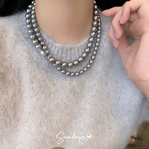 施家小珍珠真多麻灰色珍珠项链女颈链小米珠项链女款2024新款饰品