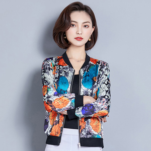 正品哥弟新款女装2021春秋装桑蚕丝花色棒球服短外套薄款防晒衫