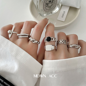 朋克戒指嘻哈个性酷时尚 卷面混搭叠戴925纯银指环 银饰品开口潮