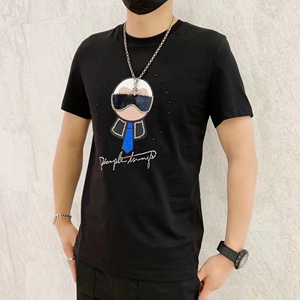 2021春夏新款丝光棉老佛爷潮牌短袖t恤男潮流宽松休闲体恤港风ins