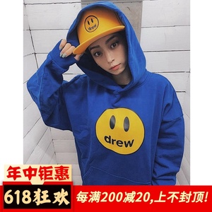 drew house 新款墨蓝色笑脸卫衣 深蓝色ink 比伯同款克莱因蓝帽衫