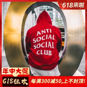 ANTI SOCIAL SOCIAL CLUB 红色白字母卫衣 男女ASSC加绒连帽衫