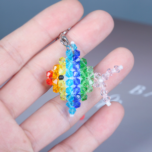手工串珠配饰吊坠编织制作可爱创意钥匙扣水晶七彩鱼挂件成品挂饰