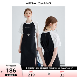 VEGA CHANG短袖t恤连衣裙女2024年夏新款高级感港味复古chic裙子